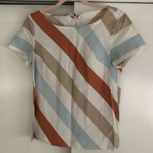 Cotton boxy tee with asymmetrical stripes